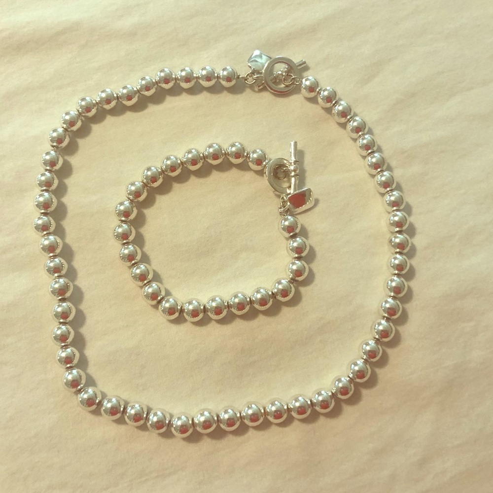 16" Silver-Tone (8 mm) Necklace and Bracelet